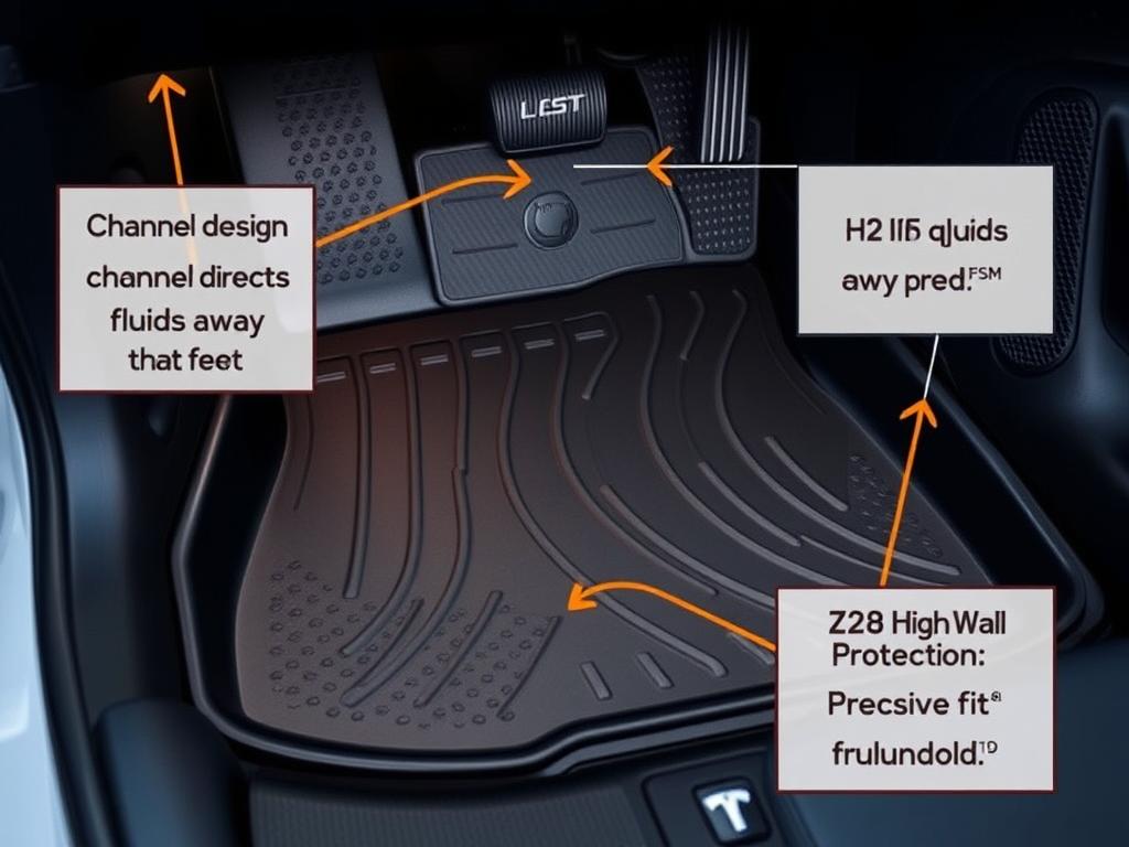 WeatherTech FloorLiner installed in Tesla Model Y showing channel design and edge protection